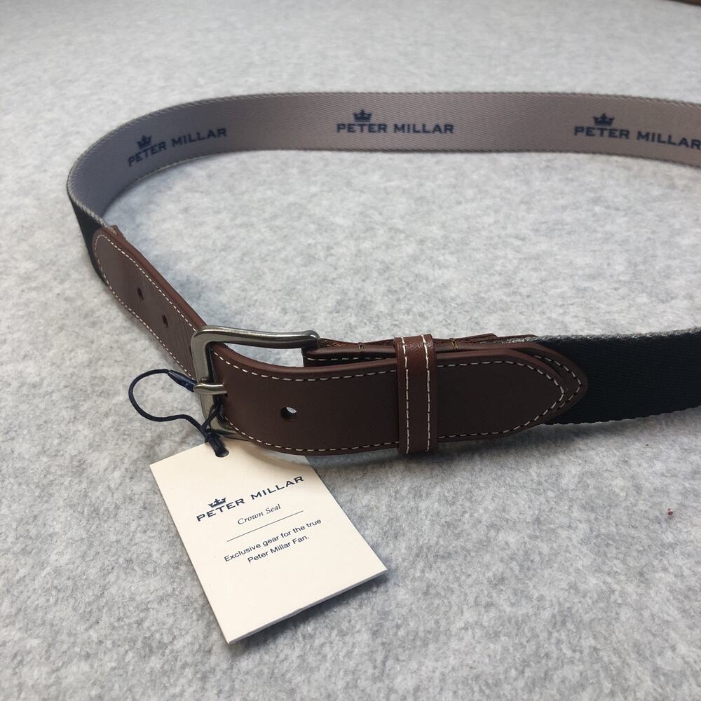Peter Millar Belt Mens Size 36 Falcons United PGA Logo Leather Trim Golf Logo